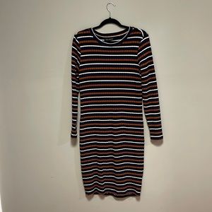 Dynamite Striped Midi Dress with Long Sleeves
